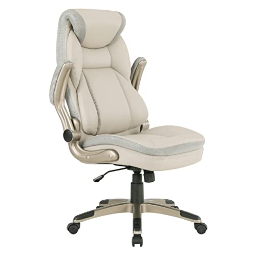 Office Star Ech Series Executive Bonded Leather Office Chair With Lumbar Support And Padded Height Adjustable Arms, Taupe With Cocoa Coated Nylon Base #TOP3