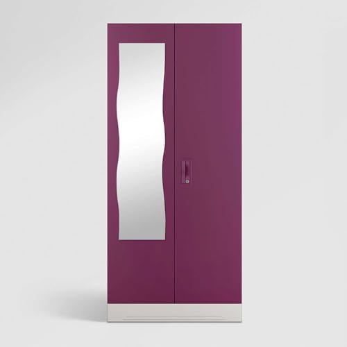 Image of Interio by Godrej Almirah Slimline 2-Door Steel Almirah, Cupboard for Clothes (Purple), 1-Year Warranty, 1 Locker, 4 Shelves and Curvilinear Mirror