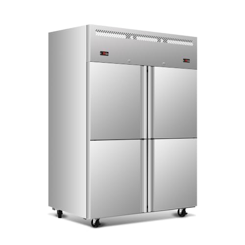 Image of DeepTide 48 inch W Commercial Refrigerator and Freezer Combo, Dual Temperature Zones Freezers /Refrigerator with Four-Door: 32Cu.Ft Stainless Steel Storage, Automatic Defrosting