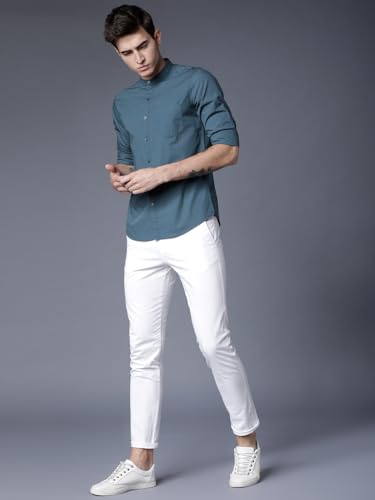 Image of Highlander Men's Slim Fit Casual Shirts | Solid | Long Sleeves | Mandarin Collar | Casual Shirts for Men