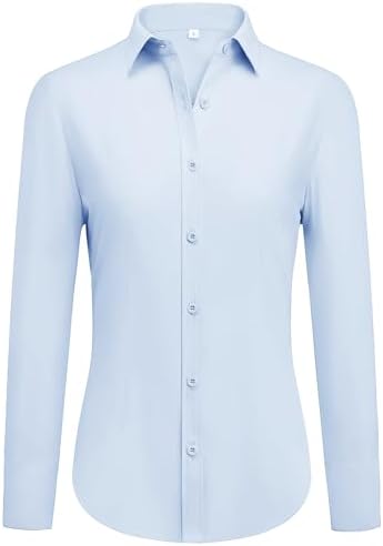 Womens Button Down Shirts Fitted Collared Long Sleeve Dress Shirts Wrinkle Free Blouses Formal Business Work Office Tops