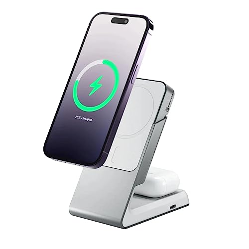 ALOGIC Matrix 2-in-1 Universal Magnetic Charging Dock for iPhone 14 Pro, 14 Plus, 13, 12, Airpods Pro| Wireless Power Bank | Charge on The go | MagSafe | 15W Fast Wireless Charging