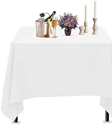 Trimming Shop Square Table Cloth, 70" x 70" Premium Linen Tablecloth Washable Spill Proof Polyester Dining Table Cover for Restaurant Cafe Wedding Birthday Party Table Decoration, White, 1pc