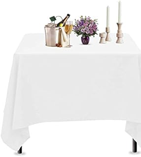 Trimming Shop Square Table Cloth, 70" x 70" Premium Linen Tablecloth Washable Spill Proof Polyester Dining Table Cover for Restaurant Cafe Wedding Birthday Party Table Decoration, White, 1pc