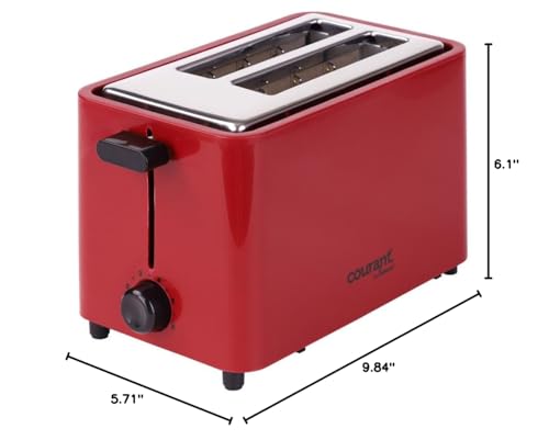 Tostadora Courant COUCTP2152R de 2 rebanadas con toque frío, ranuras extra anchas para pan, bagels y waffles, 6 niveles ajustables, bandeja para migas y función cancelar, diseño compacto – Rojo miniatura 7