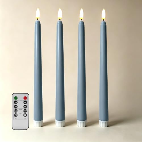 Image of Dusty Blue Flameless Taper Candles with Remote Timer Set of 4