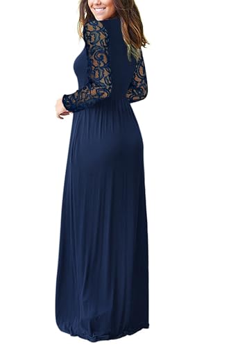 Image of AUSELILY Womens Long Sleeve Maxi Dress 2026 Fall Lace Long Sleeve Dress V Neck Wrap Waist Long Dresses with Pockets