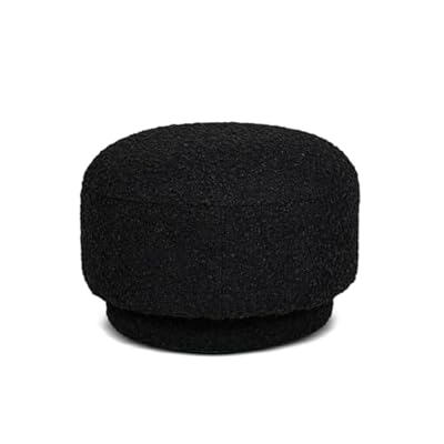 Jennifer Taylor Home Fuji 15" Mushroom Footstool Ottoman Modern, Ebony Black Boucle