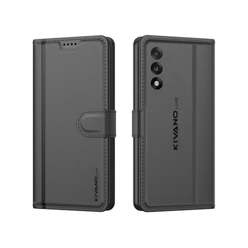 Image of KIVANO LUXE Compatible for OnePlus Nord 5 5G Luxury Handmade Leather Magnetic Flip Folio Case | Card Holder & Kickstand | Slim Protective Cover | Unisex - Black