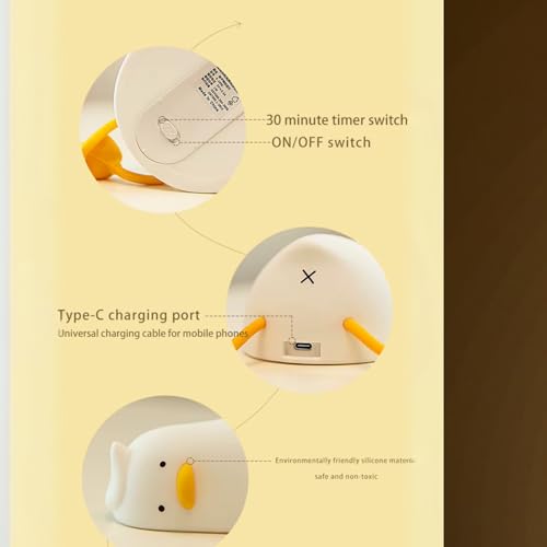 Image of One94Store Lying Flat Duck LED Night Lamp for Kids | Rechargeable Bedside Light with Touch Control & 7 Color Modes | Cute Desk Lamp for Bedroom, Nursery & Gifting