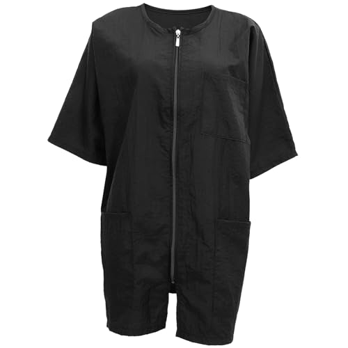 Blouse de salon Lurrose noire imperméable en nylon à fermeture Éclair