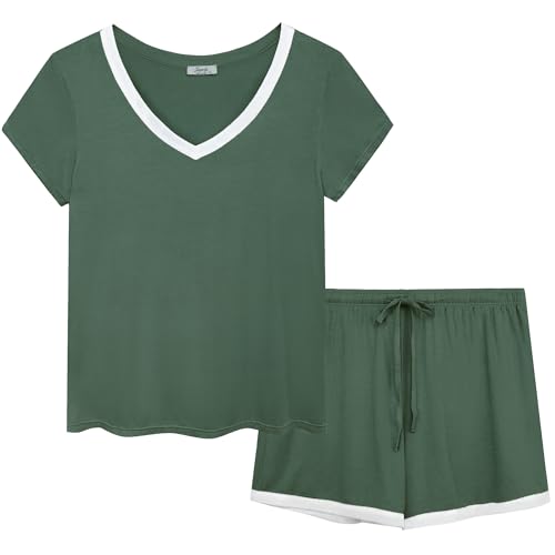 Joyaria Cooling Pajamas Bamboo Viscose Women Short Sleeve V Neck PJ Shorts Set