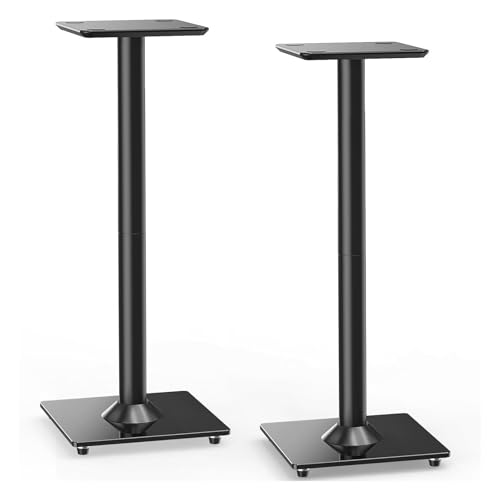 OUUTMEE Universal Speaker Stands 83CM Height up to 10KG, Floor Speaker Stands with Cable Management, Set of 2 Bookshelf Speaker Stands Holds Satellite Speakers with 2 Types Foot Pads
