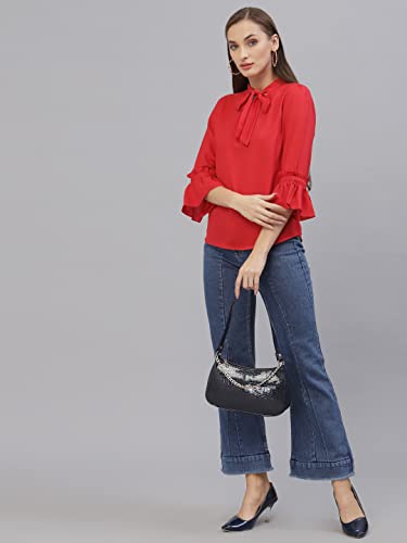 Image of Style Quotient Women Solid Red Polymoss Regular smart Casual Top