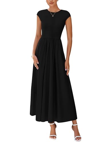 PRETTYGARDEN Women's 2025 Summer Casual Long Dresses Cap Sleeve Patchwork A Line Flowy Modest Elegant Homecoming Maxi Dress