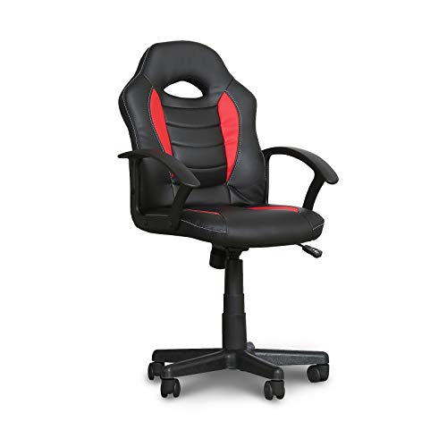 CANMOV - Silla de ordenador con reposabrazos acolchados, silla de oficina ergonómica, altura regulable, silla de ordenador con cómodo respaldo de cintura transpirable (negro y rojo)