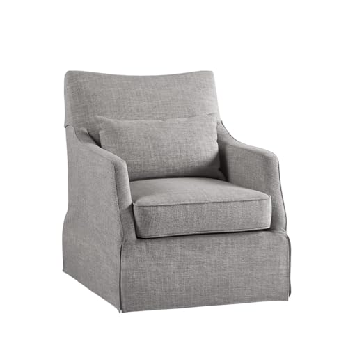 Martha Stewart London Swivel Chair - Solid Wood & Plywood, Skirted Metal Base Accent Armchair, Lumbar Pillow -Modern Classic Family Room Sofa Furniture Bedroom Lounge, 28"X31.5"X35.25", Grey