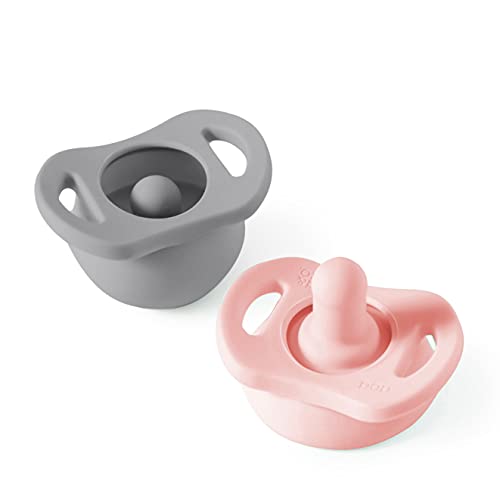 Image of Doddle & Co. Pop Pacifier, Built-in Pacifier Case, Pops When it Drops Version, 2-Pack - Stage 1 for Baby (Grey/ Blush)