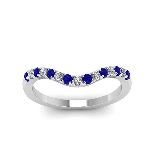 Gold & Diamonds Jewellery Blue Sapphire & White CZ 18k White Gold Over .925 Sterling Silver Curved Engagement Wedding Band Ring for Womens2