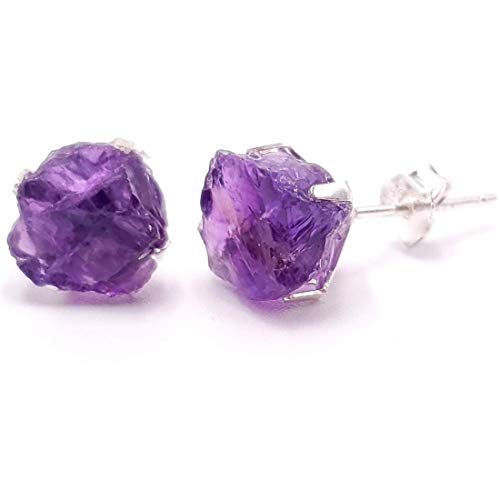 Raw natural gemstone stud earring. crystal and healing stone, real rock birthstone stud earring, uniquelan jewelry AquamarineTopaz (amethyst)