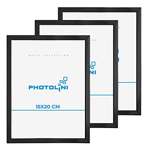 Photolini Juego de 3 Marcos de plástico Negro 15x20 cm con Cristal acrílico Incluyendo Accesorios | Collage de Fotos | galería de imágenes Cover