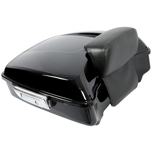 Image of ECOTRIC Chopped Luggage Trunk W /Pad Compatible with 2014-2024 Harley Touring Road King Road Glide Street Glide Electra Glide Tail Box Trunk with Backrest