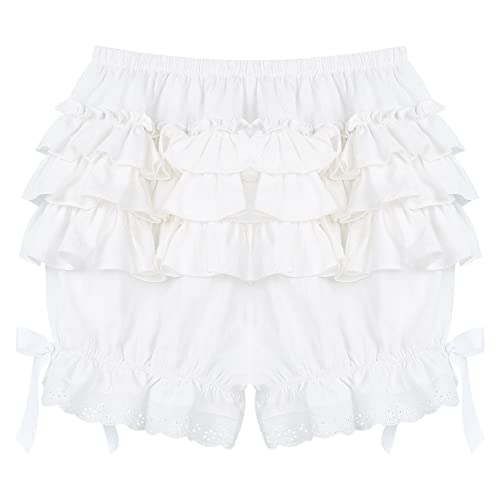 Acsuss Women's Lace Ruffles Boyshort Panties Dance Bloomers Booty Shorts Frilly Pettipants White #2 X-Large #TOP5