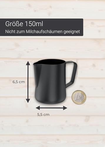 Foto von Lambda Coffee Barista Espresso Kännchen Edelstahl 150ml I Espresso Kanne schwarz-anthrazit zum Gießen von Espresso I Barista Milchkännchen klein | Siebträger Zubehör