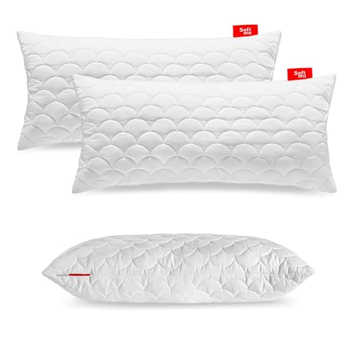 Softimi Almohada Acolchada Premium - Antialergénica - Antiácaros - Sin olores - Se Puede Utilizar Inmediatamente - Dureza Ajustada (Juego de 2 Almohadas 50x90 cm)