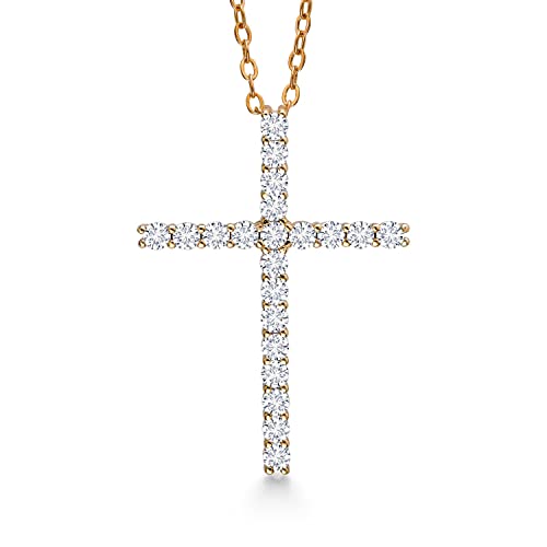 Gem Stone King Moissanite Cross Necklace | 925 Sterling Silver | 0.80 Cttw | 1 Inch | Jesus Christian Religious Crucifix Jewelry Pendant Necklace for Women | with 18 Inch Silver Chain