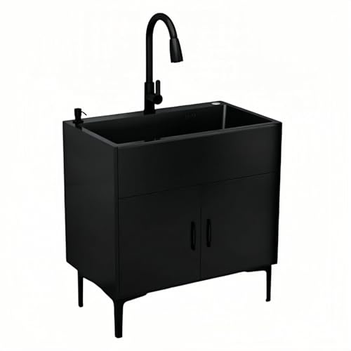 Mueble for Fregadero, Fregadero Lavandería, con Tarja de Acero Inoxidable y Grifo Deslizante, Ideal for Cocina, Lavandería y Garaje(Black,26.8x17.7in/68x45cm)