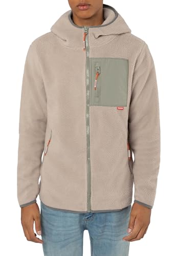 Sublevel Herren Teddy Fleecejacke mit Kapuze light-beige L