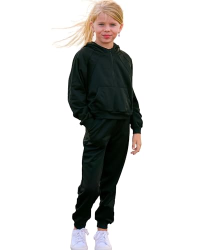 Image of fioukiay Girls Outfits 2 Piece Half Zipper Hoodies Sweatsuits Long Sleeve Athletic Sweatshirts and Sweatpants with Pockets