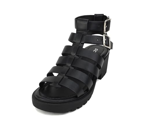 Soda “Rebirth” ~ Women Open Toe Fisherman Multi Strap Buckle Lug Sole Low Block Heeled Sandals2