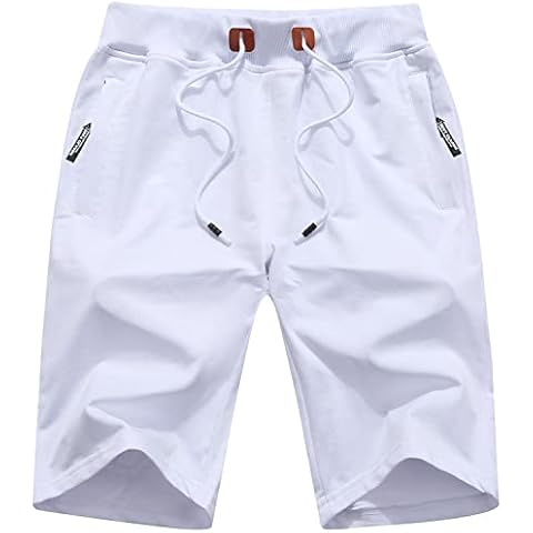 QPNGRP Mens Shorts Casual Drawstring Zipper Pockets Elastic Waist White 38 Cover