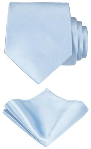 TIE G Solid Satin Woven dyed Color Formal Black Necktie and Pocket Square Sets in Gift Box (Baby Blue)
