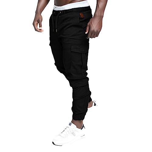 Mens Cargo Pants Solid Cinch Bottom Drawstring Casual Outdoor Hiking Pants Multi Pockets Athletic Tapered Joggers Sweatpants2