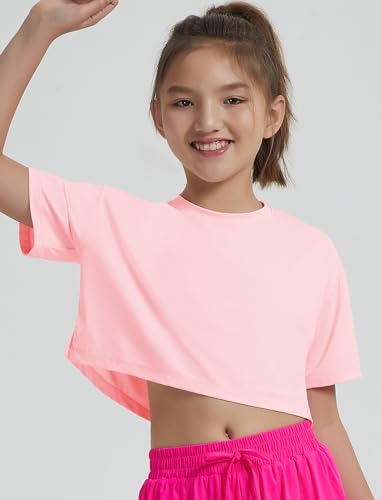Image of EXARUS Girls Athletic Shirts Quick Dry Workout Split Back Crop Tops 6-14Y
