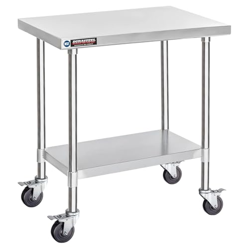 Image of DuraSteel 30x36 NSF Stainless Steel Cart Work Table - Heavy Duty Rolling Food Prep Table Countertop Island - Metal Utility Cart on Wheels Caster, Grill Stand Storage Outdoor Kitchen Tables Bar Top