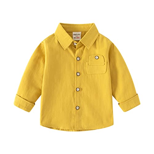Toddler Boy Girl Clothes Long Sleeved Solid Woven Button Down Shirt Fall Winter Kids Jacket Coat (Yellow, 18-24 Months)