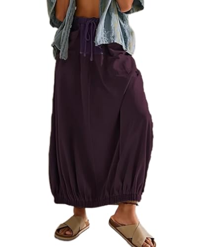 Summer Women's Baggy Parachute Skirt Casual Trendy Cotton Bubble Y2k Cargo Maxi Long Skirt with Pockets