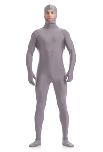 ATHX Herren und Damen Spandex Offenes Gesicht Bodysuit Kostüm Erwachsene Dehnbar Halloween Cosplay Body Anzug Zentai Anzug Outfits (Grau, Klein)