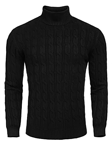 Misfuso Pull Homme à Col Roulé Chandail Tricoté Couleur Uni Sweater Noir XL Cover