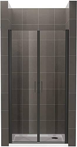 Moments of Glass Mampara de ducha 73x190 cm rango de ajuste de 73-76 cm, altura: 190 cm, vidrio de seguridad ESG con nano transparente de 6 mm con perfiles de aluminio negro - BC Cover