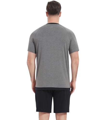 Image of NACHILA Men's Pajama Set, Cooling Bamboo Viscose Short Sleeve Top & Shorts