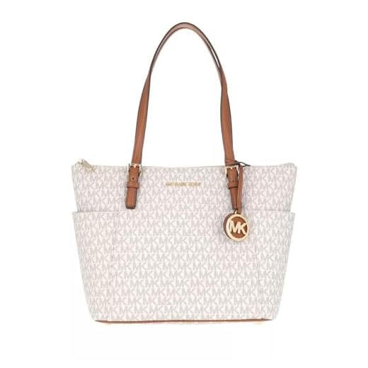 Michael Kors borsa a spalla Jet Set East West Signature Top Zip, Vanilla/Acorn
