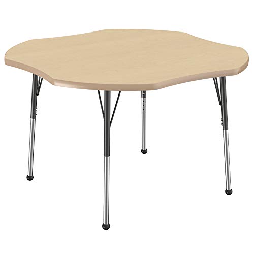 Image of FDP Clover Activity School and Office Table (48 x 48 inch), Standard Legs with Ball Glides for Collaborative Seating Environments, Adjustable Height 19-30 inches - Maple Top and Maple Edge