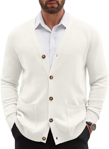 COOFANDY Strickjacke Herren V Ausschnitt Cardigan Regular Fit Pullover mit knöpfen und Taschen