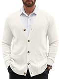 COOFANDY Men's Cardigan Sweater Long Sleeve Lightweight Casual V Neck Button Down Knitted Sweater with Pockets Ivory
