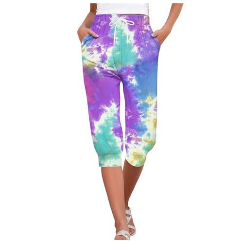 Pantalones deportivos para mujer, holgados, con cordón, para oficina, construcción, elegantes, ligeros, modernos, para playa, pijama de lino, Morado (, XXL
